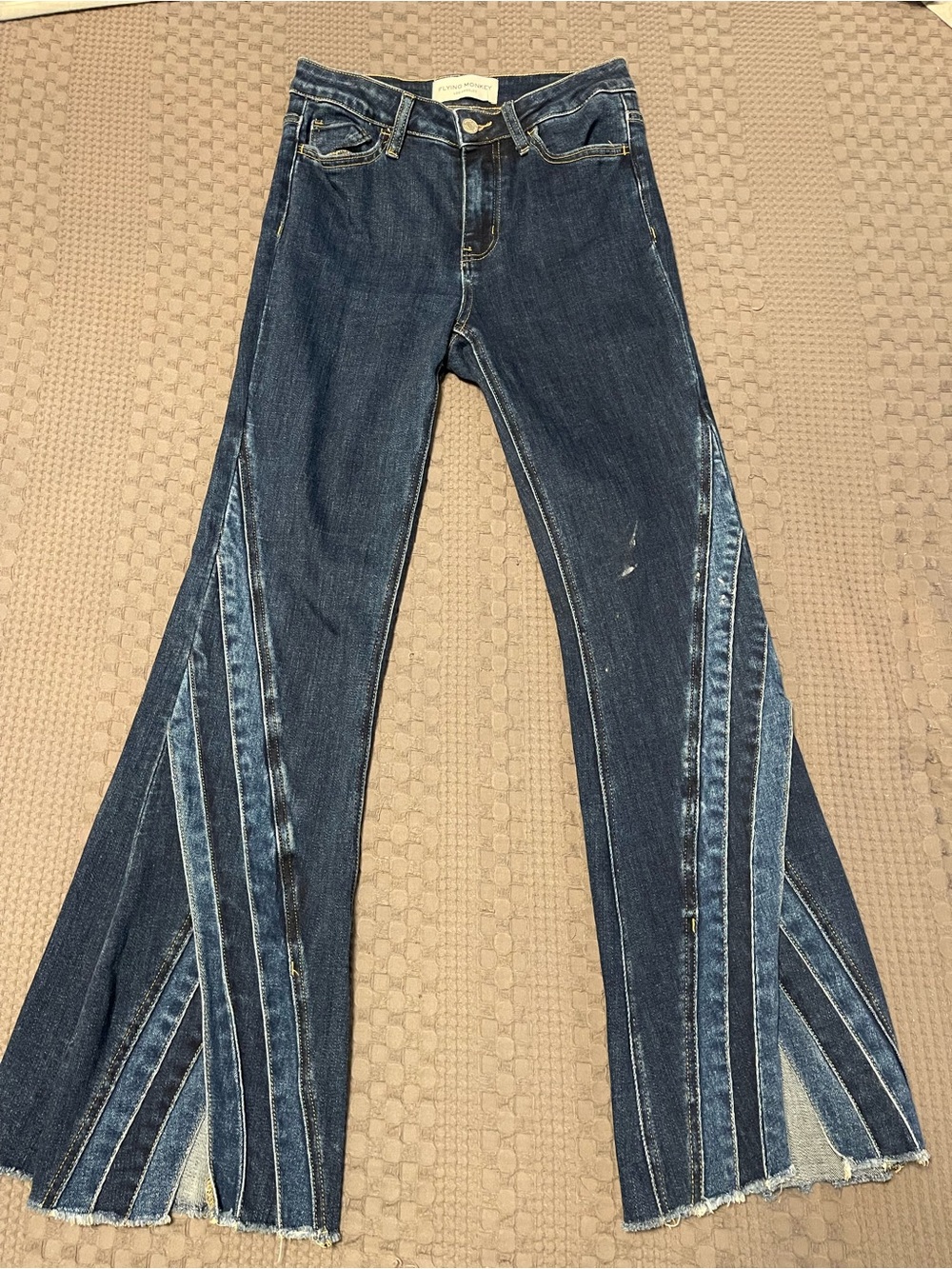 Flying Monkey Dark Blue Panel Flare Jeans